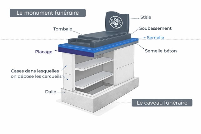 Schema du caveau de la pompe funèbre l'autre rive