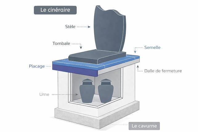 Schema du cavurne de la pompe funèbre l'autre rive